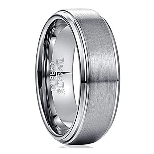 Vakki Ring Herren Silber 8mm Wolfram Ring Silber Gebürstet Wolframcarbid Eheringe Größe 60(19.1) von Vakki