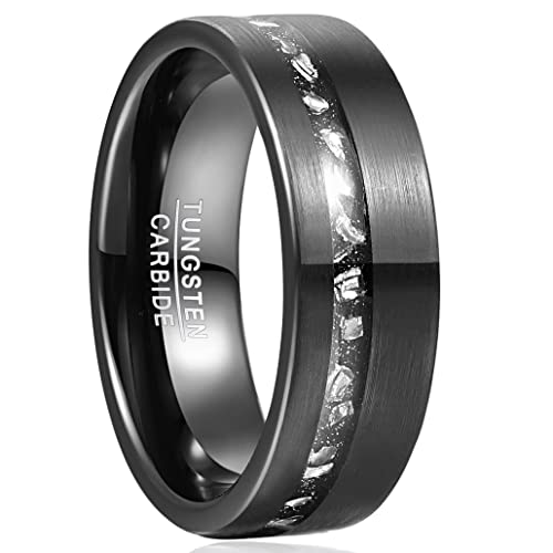 Vakki Ring Herren Wolfram mit Meteorit 8mm Verlobungsringe Eheringe Schwarz Gebürstet Größe 62(19.7) von Vakki