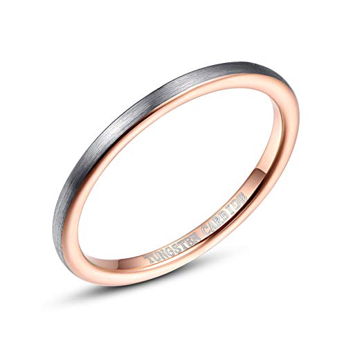 Vakki Damen Ringe Schmal 2mm Rosegold + Gebürstetes Silber Wolfram Ring Bestes Geschenk für sie Größe 62(19.7) von Vakki