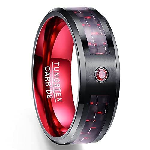 Vakki Schwarz Rot Wolframcarbid Eheringe mit Zirkonia Kohlefaser Herren/Damen 8mm Partnerringe Verlobungsringe Paarring Größe 59(18.8) von Vakki