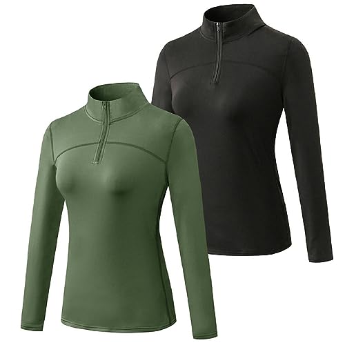 Valcatch 2er Pack Damen Thermo Fleece Laufshirts 1/4 Reißverschluss Workout Pullover Tops Langarm Sport Kompression Baselayer von Valcatch