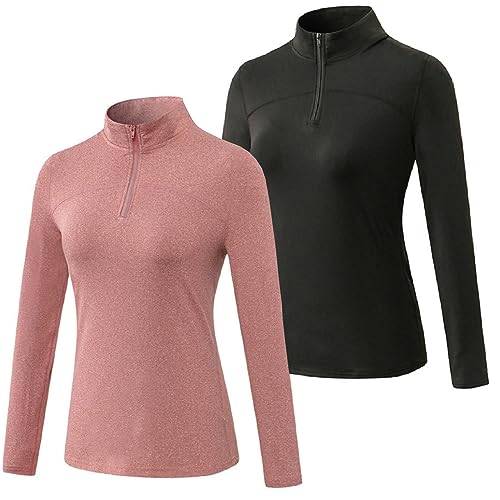 Valcatch 2er Pack Damen Thermo Fleece Laufshirts 1/4 Reißverschluss Workout Pullover Tops Langarm Sport Kompression Baselayer von Valcatch