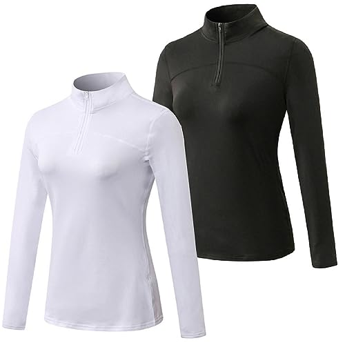 Valcatch 2er Pack Damen Thermo Fleece Laufshirts 1/4 Reißverschluss Workout Pullover Tops Langarm Sport Kompression Baselayer von Valcatch