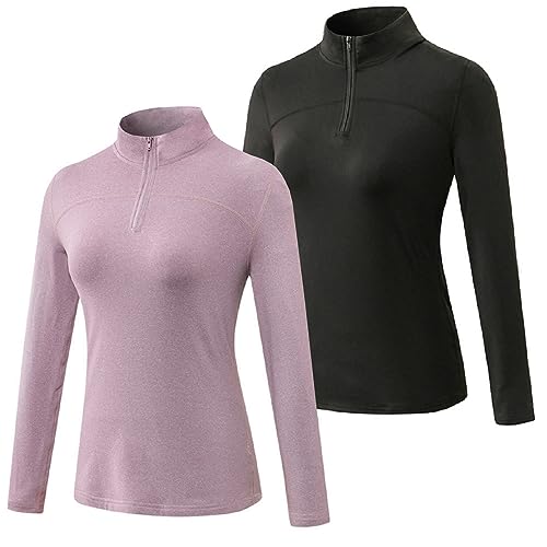 Valcatch 2er Pack Damen Thermo Fleece Laufshirts 1/4 Reißverschluss Workout Pullover Tops Langarm Sport Kompression Baselayer von Valcatch