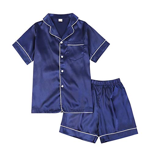 Valcatch Kinder Seidenpyjama Mädchen Jungen Kurzarm Satin Pyjamas Sets Button-Down Seidige Nachtwäsche Kinder Nachtwäsche Teenager Alter 5-14 Jahre von Valcatch