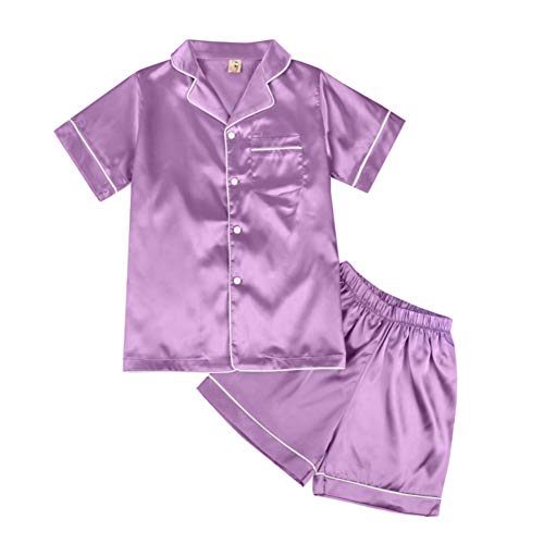 Valcatch Kinder Seidenpyjama Mädchen Jungen Kurzarm Satin Pyjamas Sets Button-Down Seidige Nachtwäsche Kinder Nachtwäsche Teenager Alter 5-14 Jahre von Valcatch