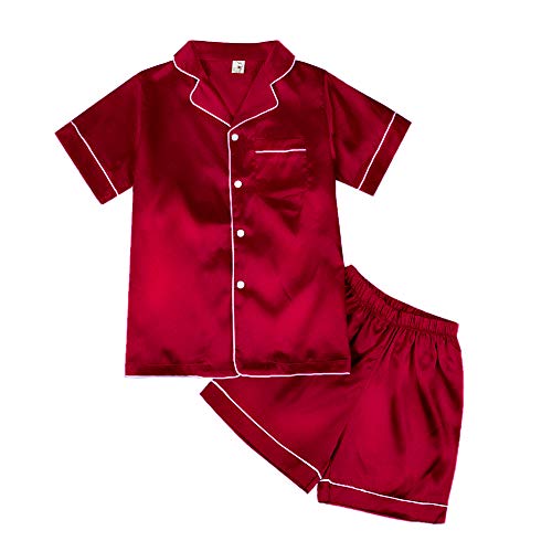 Valcatch Kinder Seidenpyjama Mädchen Jungen Kurzarm Satin Pyjamas Sets Button-Down Seidige Nachtwäsche Kinder Nachtwäsche Teenager Alter 5-14 Jahre von Valcatch