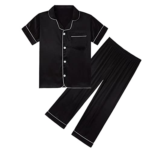 Valcatch Mädchen Pyjama Set Kurzarm Satin Pyjamas Sets Lange Hosen Button Down 2-teiliges Set Nachtwäsche Kinder Nachtwäsche Teenager Alter 5-14 Geschenke für Mädchen von Valcatch