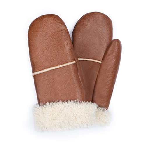 Valcuer 1887 Fäustlinge COZY MITTEN warme Unisex Handschuhe aus hochwertigem Lammfell, Fell, Leder - bequem, warm und hochwertig in Cognac (Braun), in Gr. 8,5 von Valcuer 1887