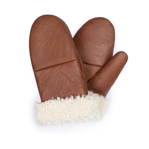 Valcuer 1887 Fäustlinge COZY MITTEN warme Unisex Handschuhe aus hochwertigem Lammfell, Fell, Leder - bequem, warm und hochwertig in Cognac (Braun), in Gr. 8,5 von Valcuer 1887