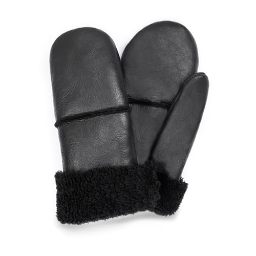 Valcuer 1887 Fäustlinge COZY MITTEN warme Unisex Handschuhe aus hochwertigem Lammfell, Fell, Leder - bequem, warm und hochwertig in Schwarz, in Gr. 7,5 von Valcuer 1887