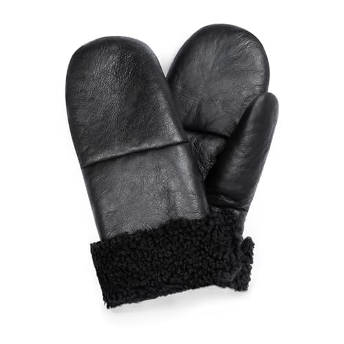 Valcuer 1887 Fäustlinge COZY MITTEN warme Unisex Handschuhe aus hochwertigem Lammfell, Fell, Leder - bequem, warm und hochwertig in Schwarz, in Gr. 8 von Valcuer 1887