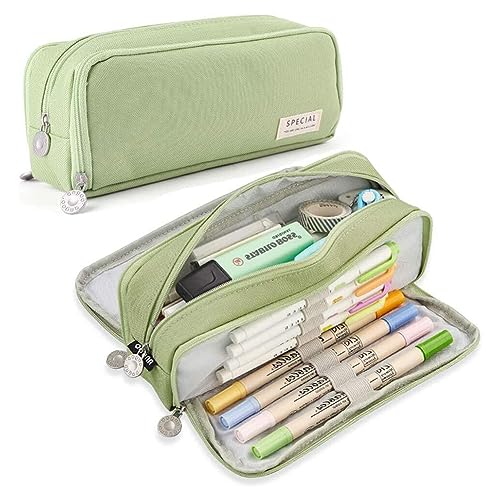 Valentigrl Große Öffnung Bleistift Stifteetui, Bleistift Stift Fall Große Kapazität Büro College Schule Große Lagerung Hohe Tasche Tasche Halter Box Organizer, 372 Matcha Grün, One size von Valentigrl