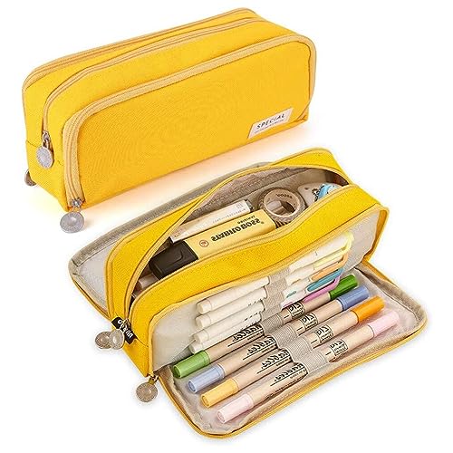 Valentigrl Großes Federmäppchen, große Kapazität, niedliches Federmäppchen, Stifteetui mit Taschen, Schule, Büro, Organizer, Aufbewahrung, Make-up-Tasche, Beutelhalter Box, 258 Gelb, One size von Valentigrl