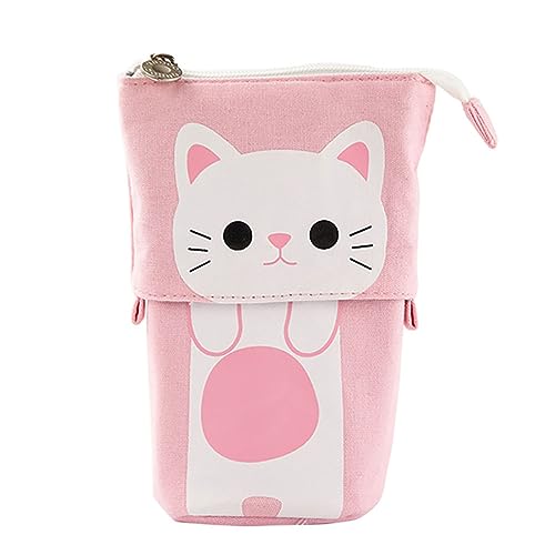 Valentigrl Standing Pencil Case Telescopic Pencil Bag Portable Standing Pen Holder Telescopic Pencil Pouch Bag Case Canvas Cartoon Stationery Organizer with Zipper Closure, Weiße Katze 511, One size von Valentigrl