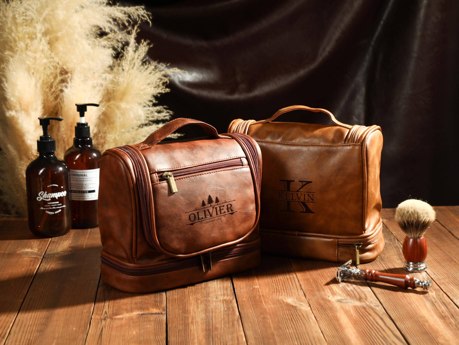 Personalisierte Herren-Toilettenbeutel Aus Leder, Dopp Kit Graviert, Geschenk Für Trauzeugen, Weihnachtsgeschenk Ihn, Leder-Accessoire von ValentinVolice