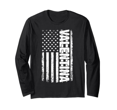 Valentina persönlicher Name American Flag Retro Frauen Langarmshirt von Valentina Specialized First Girl Woman Name Tee
