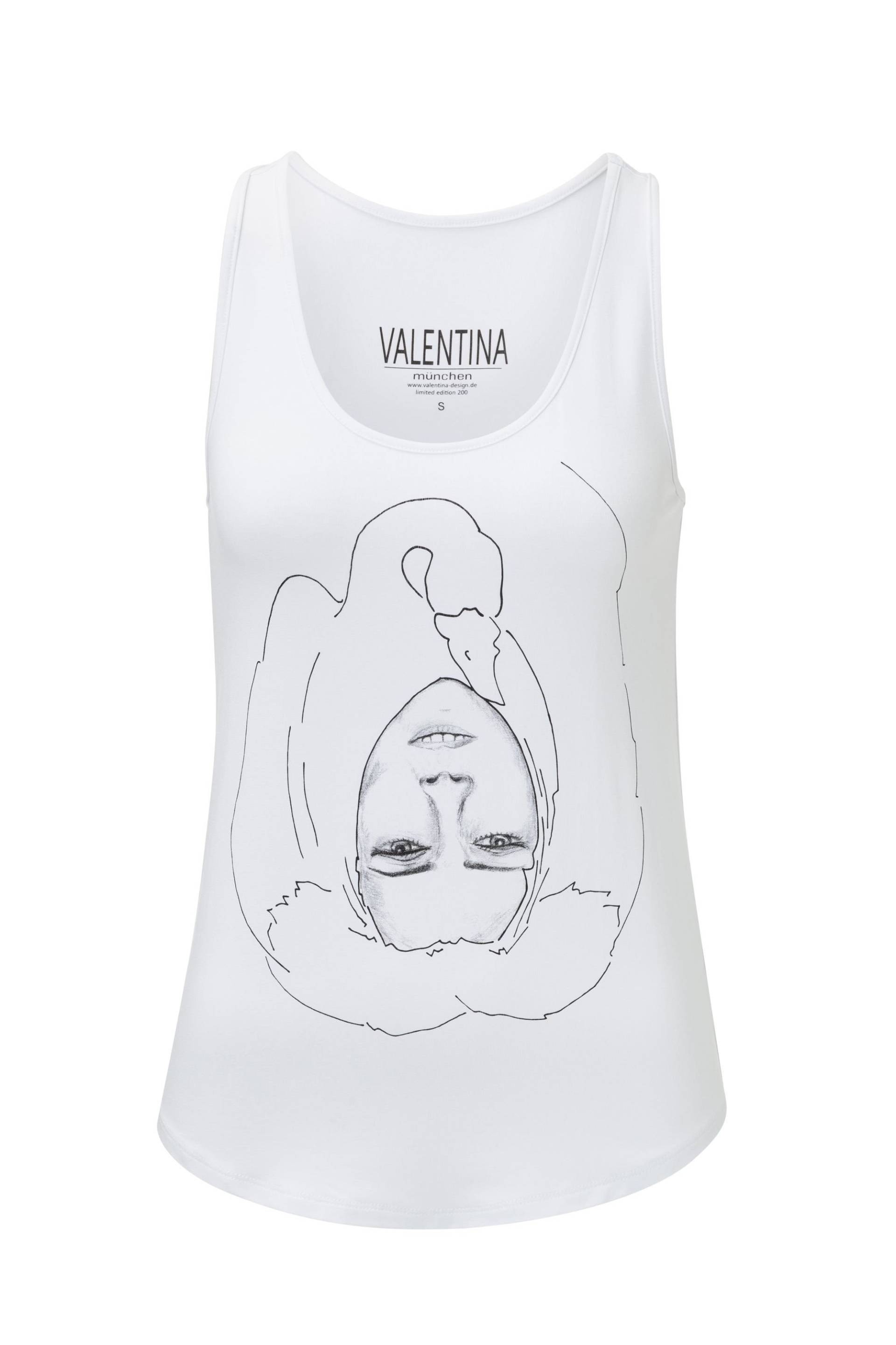 Damen Tank Top Handarbeit, Freizeit Weiß, Sommer Ärmelloses Shirt, Baumwolle Schwan Print Top, Casual von Valentinamuenchen