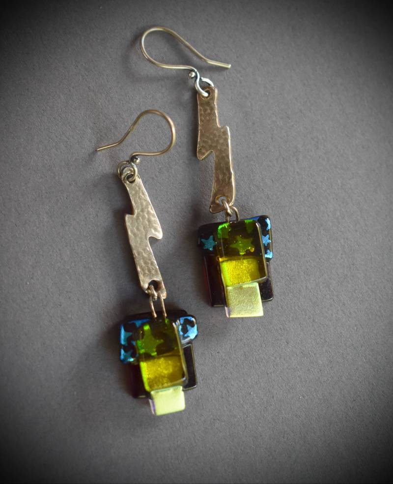 Ohrringe"Gold & Blue" Silber, Pmc, Dichroic Glas." Ohrringe"Gold & Blue" Silber, Pmc, Dichroic Glas." von ValentinasArtJewelry