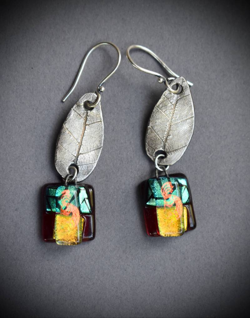 "Ohrringe"Leaf" Silber, Uhr, Dichroic Glas." "Ohrringe"Leaf" Silber, Uhr, Dichroic Glas." von ValentinasArtJewelry