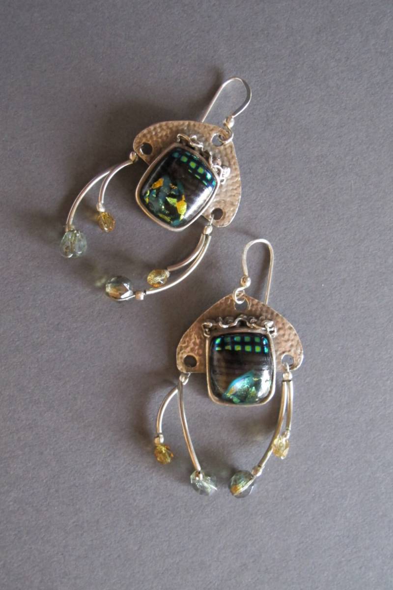 Silberohrringe "Mondtanz"Silber" | Pures Silber, Pmc, Dichroic | Glas." von ValentinasArtJewelry