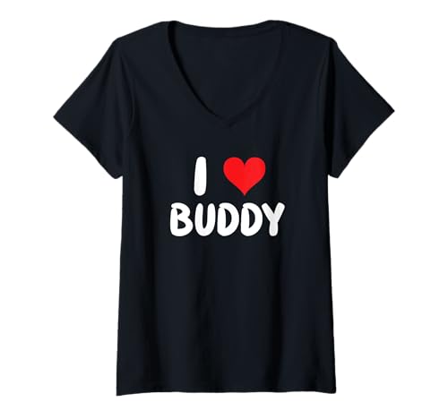 Damen I Love Buddy - Herz T-Shirt mit V-Ausschnitt Damen I Love Buddy - Herz T-Shirt mit V-Ausschnitt von Valentine Anniversary Apparel for Men Women by RJ
