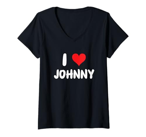 Damen I Love Johnny - Herz T-Shirt mit V-Ausschnitt Damen I Love Johnny - Herz T-Shirt mit V-Ausschnitt von Valentine Anniversary Apparel for Men Women by RJ