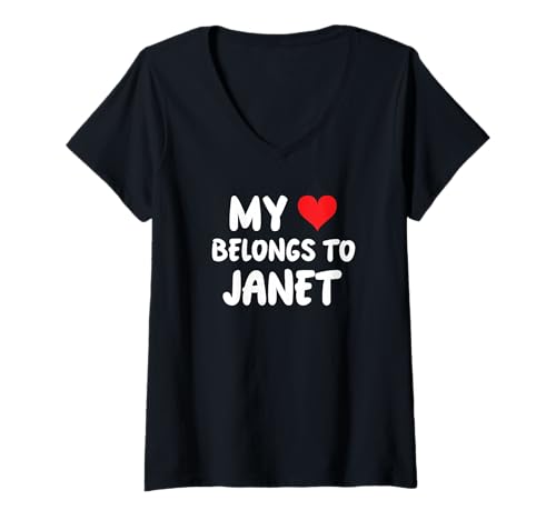 Damen Janet - Mein Herz gehört Janet - Liebe T-Shirt mit V-Ausschnitt von Valentine Anniversary Apparel for Men Women by RJ