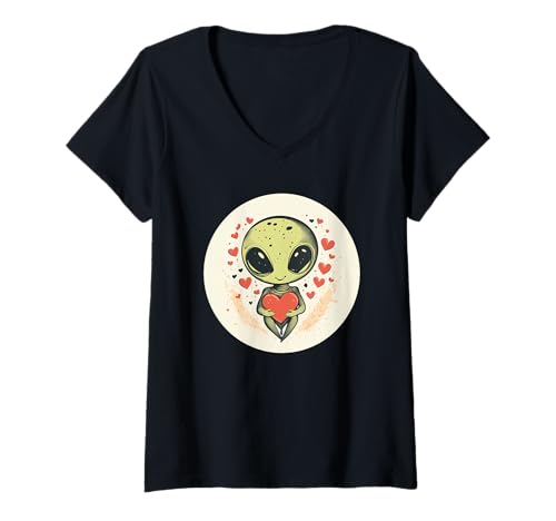 Damen Charmantes Alien zum Valentinstag für eine Reise voller Liebe T-Shirt mit V-Ausschnitt Damen Charmantes Alien zum Valentinstag für eine Reise voller Liebe T-Shirt mit V-Ausschnitt von Valentine's Alien