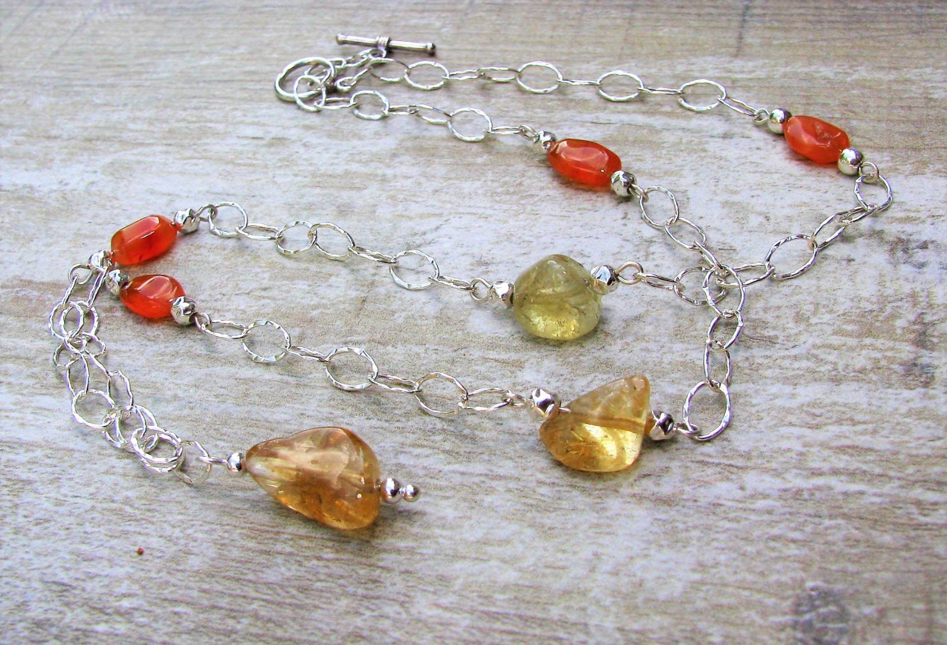 Karneol Und Citrin Edelstein Silber Kette Halskette Karneol Und Citrin Edelstein Silber Kette Halskette von ValentineCreations