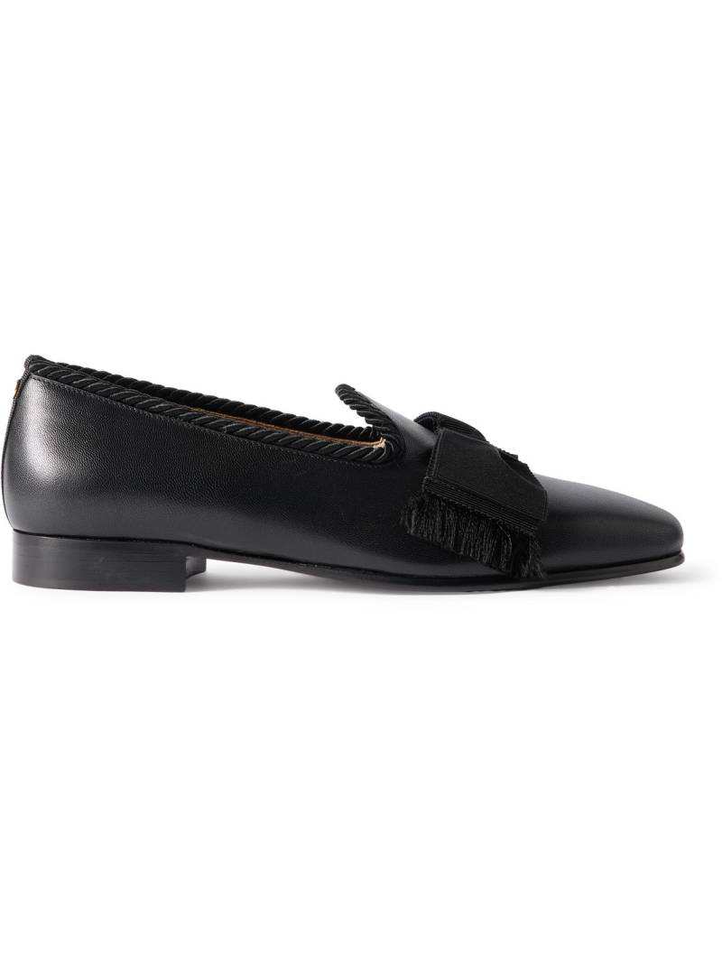 Valentino Garavani - Bowow Frayed Grosgrain-Trimmed Leather Loafers - Men - Black - EU 41 von Valentino Garavani
