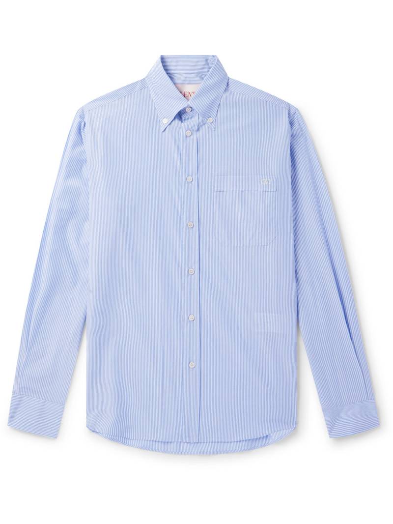 Valentino Garavani - Button-Down Collar Logo-Embroidered Striped Cotton-Poplin Shirt - Men - Blue - EU 38 von Valentino Garavani