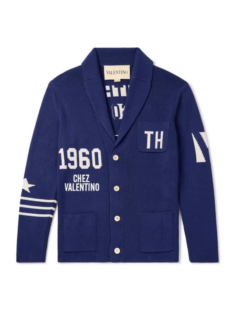 Valentino Garavani - Chez Valentino Slim-Fit Shawl-Collar Intarsia Wool Cardigan - Men - Blue - XL von Valentino Garavani