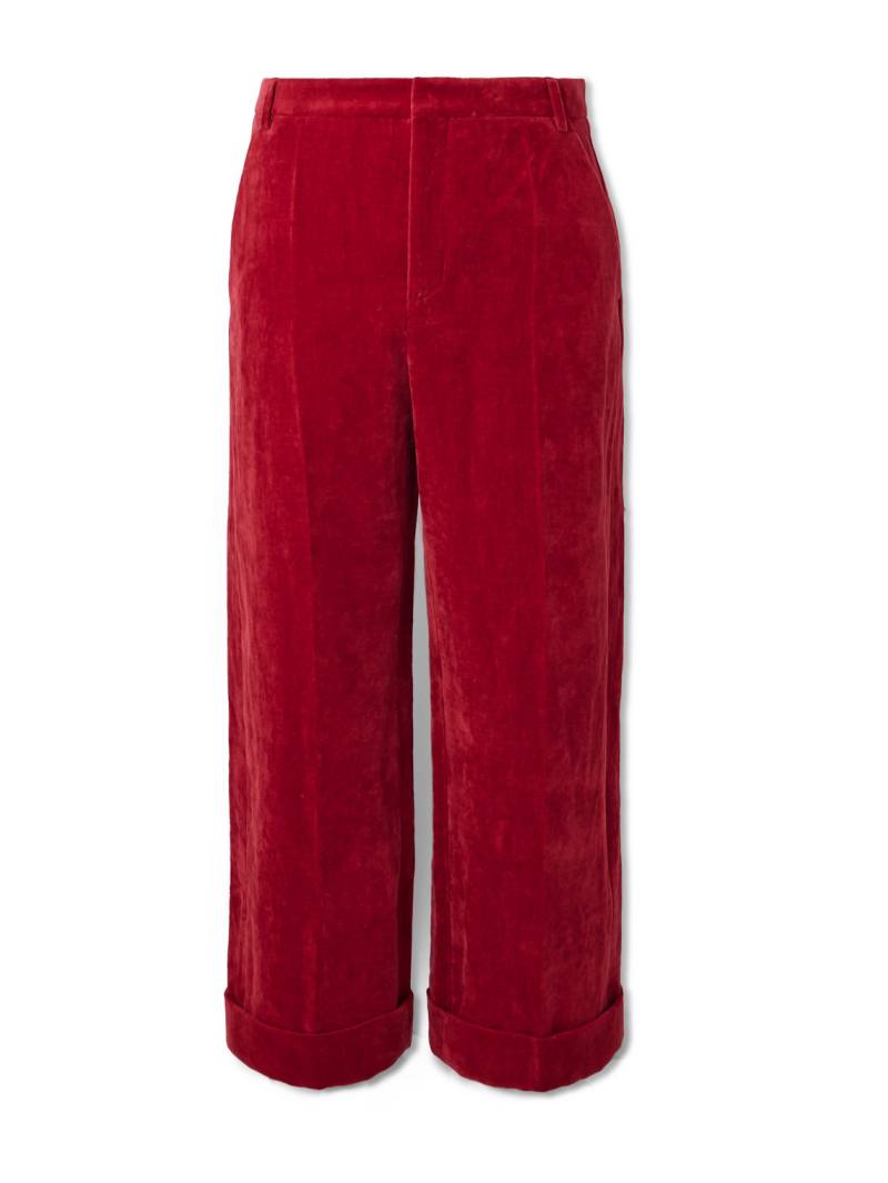 Valentino Garavani - Flared Cotton and Linen-Blend Velvet Trousers - Men - Red - IT 48 von Valentino Garavani