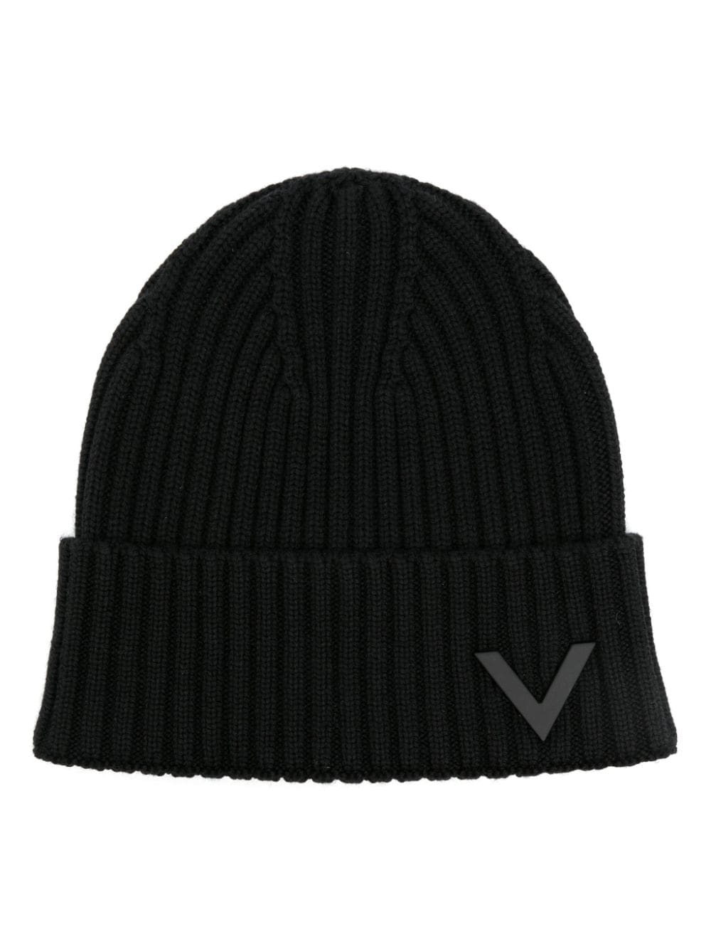 Valentino Garavani Gerippte Beanie mit VLogo - Schwarz von Valentino Garavani