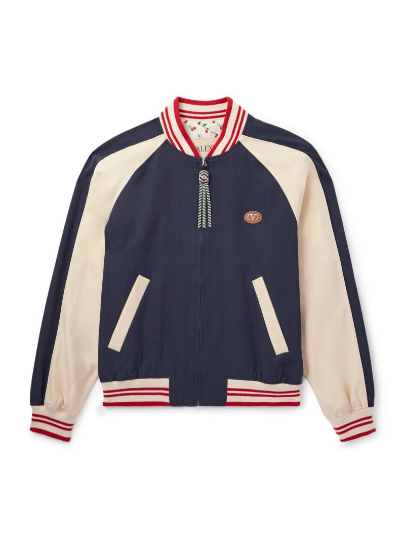 Valentino Garavani - Le Chat De La Maison Logo-Appliquéd Two-Tone Virgin Wool and Cotton-Blend Twill Bomber Jacket - Men - Blue - IT 48 von Valentino Garavani