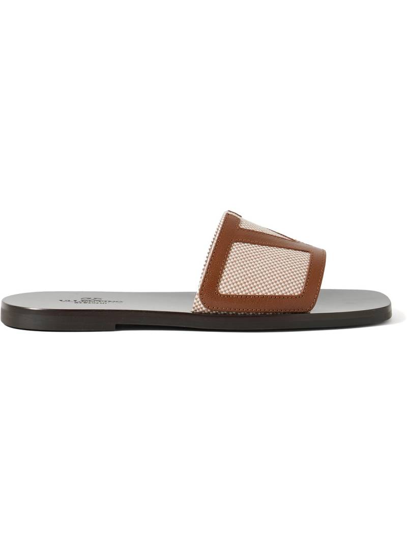 Valentino Garavani - Logo-Appliquéd Leather-Trimmed Checked Canvas Slides - Men - Brown - EU 42 von Valentino Garavani