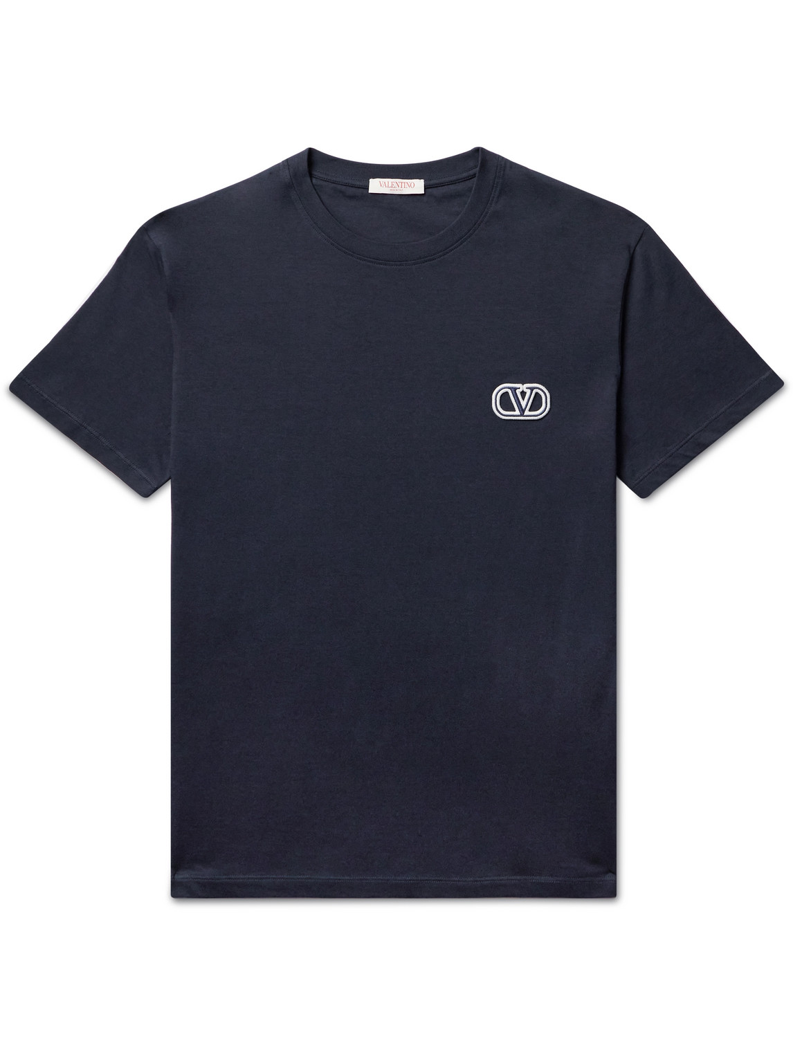 Valentino Garavani - Logo-Embroidered Cotton-Jersey T-Shirt - Men - Blue - XL von Valentino Garavani
