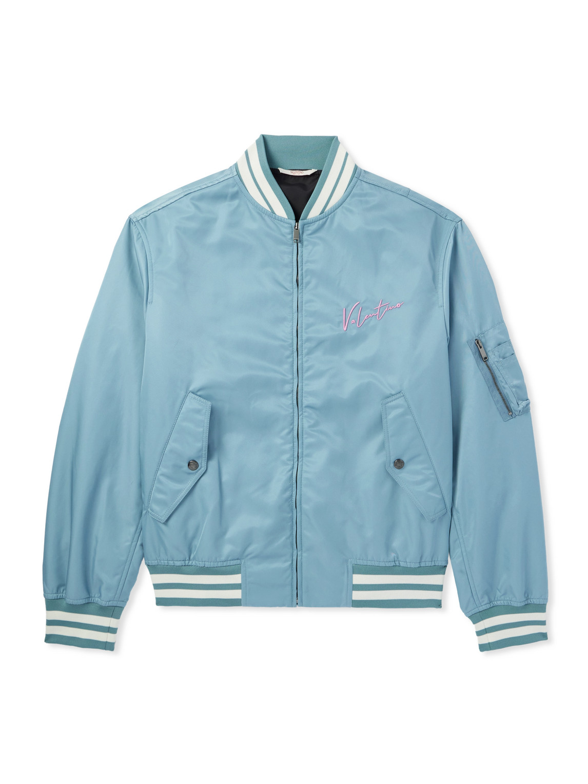 Valentino Garavani - Logo-Embroidered Striped Shell Bomber Jacket - Men - Blue - IT 52 Valentino Garavani - Logo-Embroidered Striped Shell Bomber Jacket - Men - Blue - IT 52 von Valentino Garavani