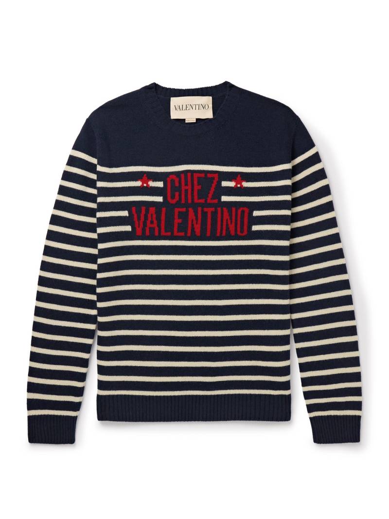Valentino Garavani - Logo-Intarsia Striped Virgin Wool Sweater - Men - Blue - M von Valentino Garavani