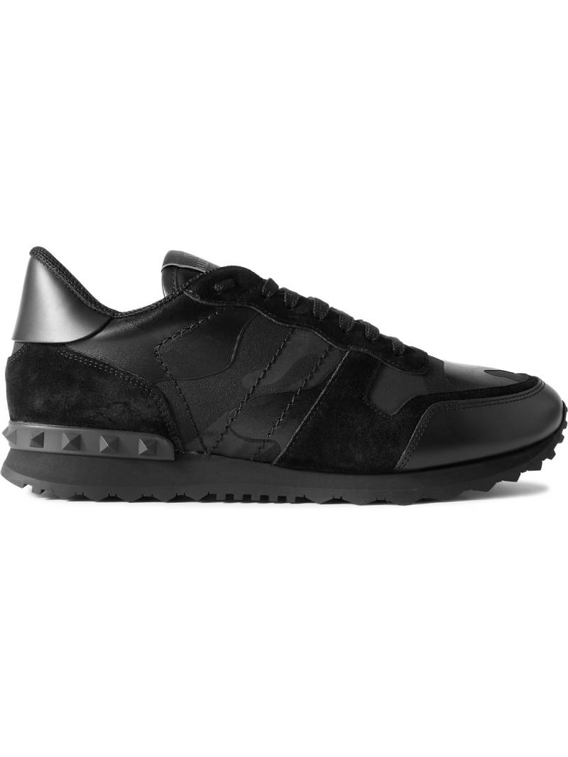 Valentino Garavani - Rockrunner Studded Leather, Suede and Canvas Sneakers - Men - Black - EU 42 von Valentino Garavani