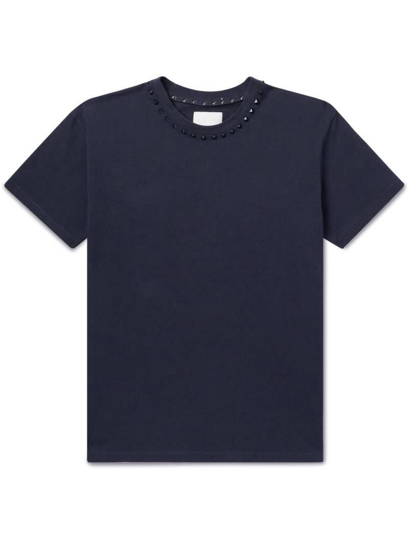 Valentino Garavani - Rockstud Embellished Cotton-Jersey T-Shirt - Men - Blue - M von Valentino Garavani