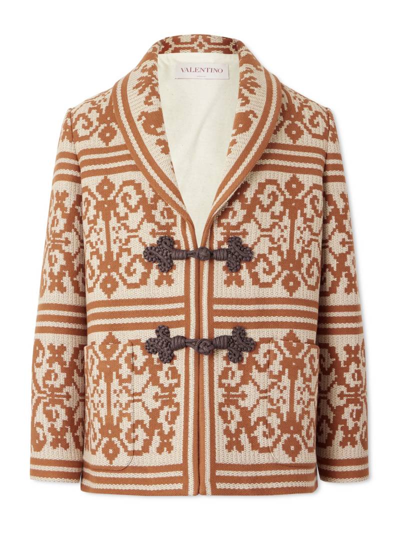 Valentino Garavani - Shawl-Collar Cotton and Linen-Blend Jacquard Cardigan - Men - Brown - IT 48 von Valentino Garavani