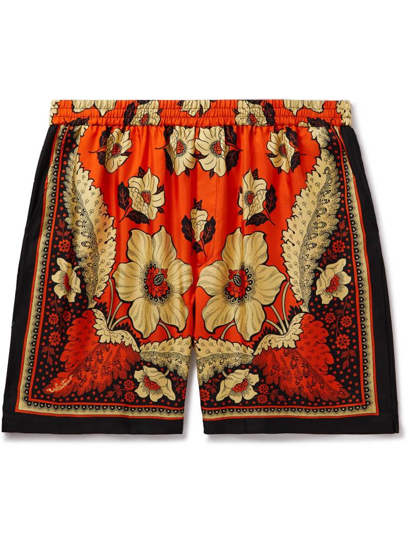 Valentino Garavani - Straight-Leg Floral-Print Silk-Twill Bermuda Shorts - Men - Orange - IT 46 von Valentino Garavani
