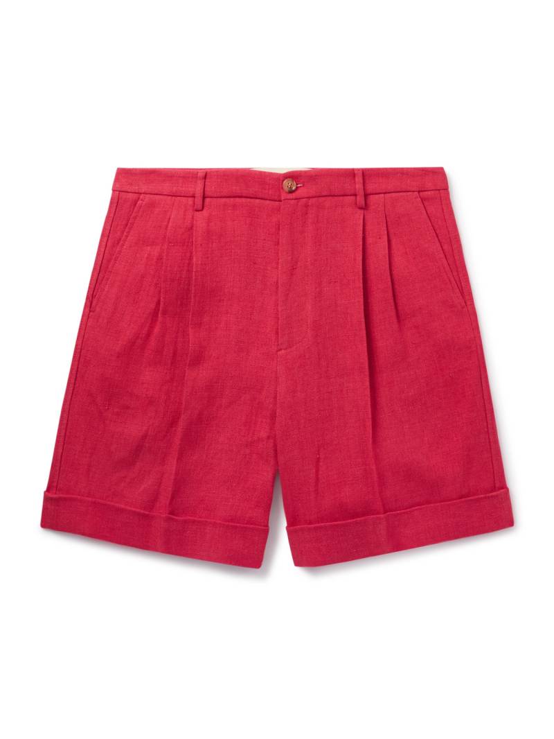 Valentino Garavani - Straight-Leg Pleated Linen Bermuda Shorts - Men - Red - IT 50 von Valentino Garavani