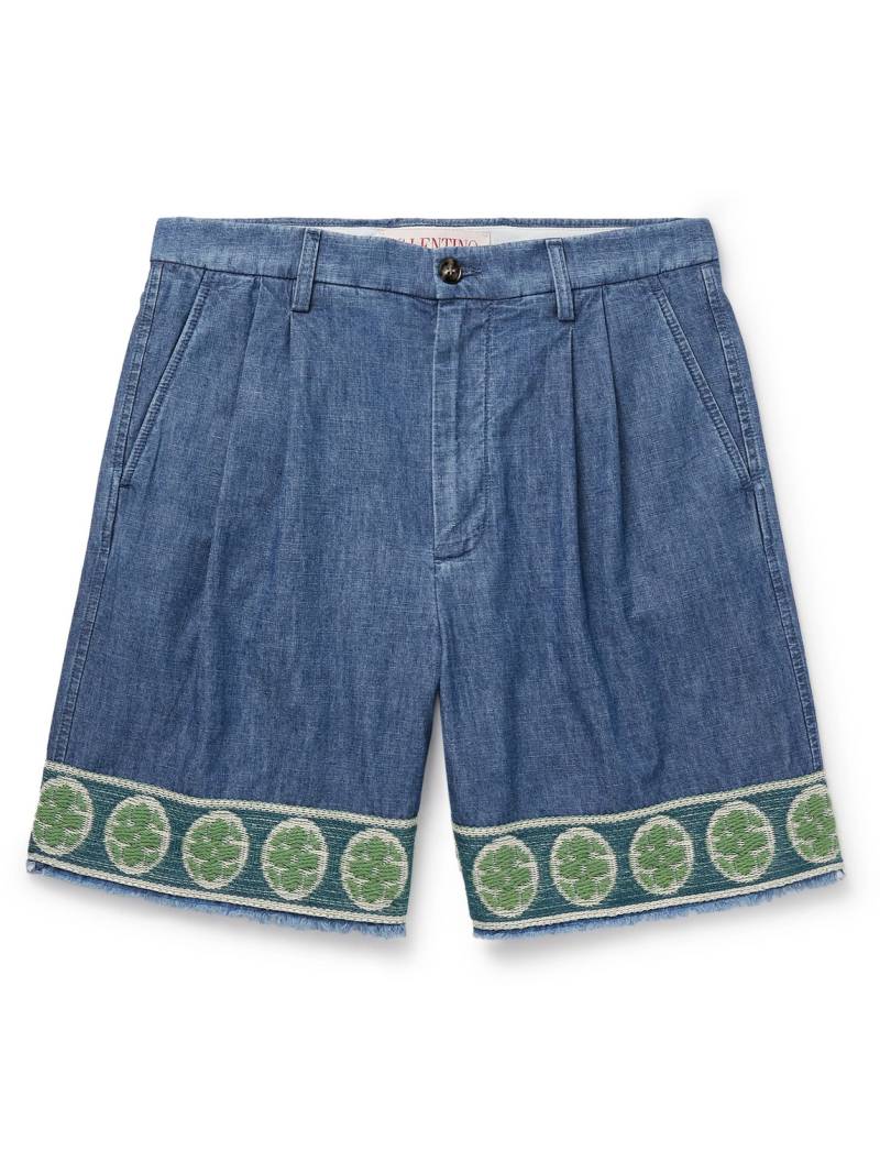 Valentino Garavani - Wide-Leg Pleated Embroidered Denim Shorts - Men - Blue - IT 54 von Valentino Garavani