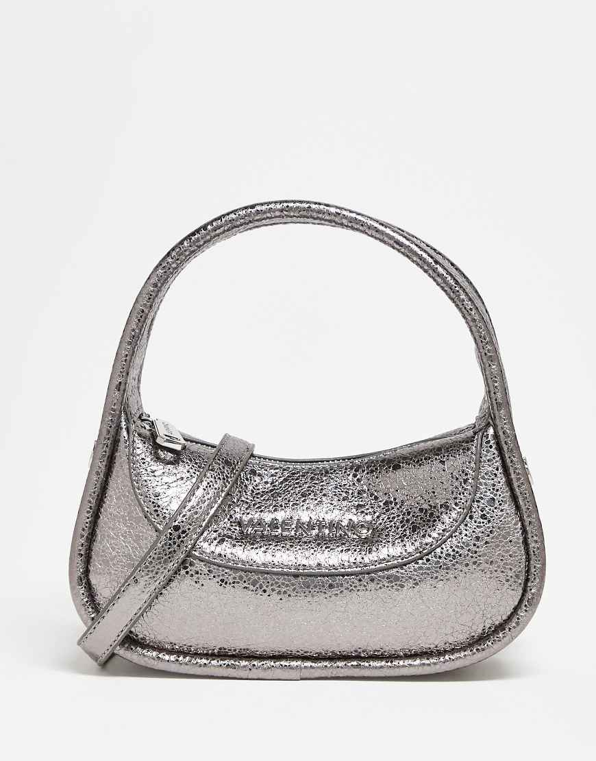 Valentino - Elix - Metallic-Tasche mit Griff oben in Stahlgrau/Silber von Valentino