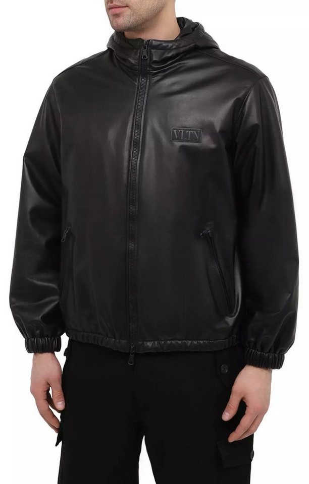 Valentino Lederjacke Bomberjacke Blouson Jacke mit Kapuze L VLTN-Logo als Patch, Zwei-Wege-Reißverschluss, höchster Handwerkskunst von Valentino