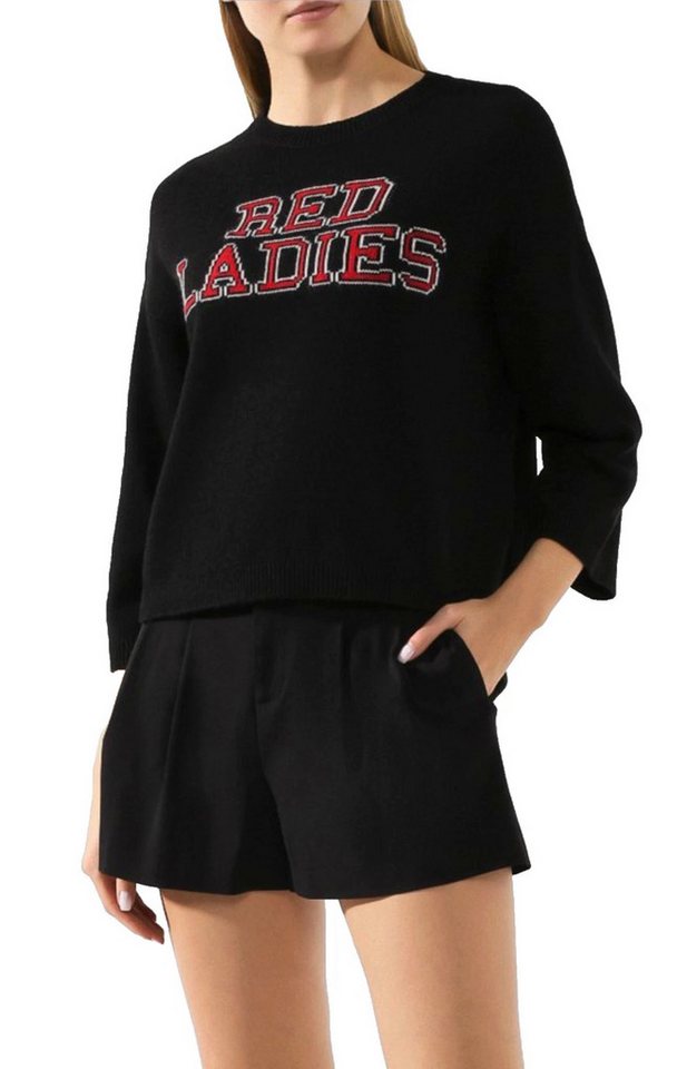 Valentino Strickpullover Red Ladies Cropped Jumper Pullover Stickerei/Intarsia-Schriftzug auf der Vorderseite von Valentino