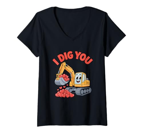 Damen I Dig You Bagger Herz Valentinstag Pärchen Liebe T-Shirt mit V-Ausschnitt von ValentinsBagger Herzvolle Gefühle Romantik